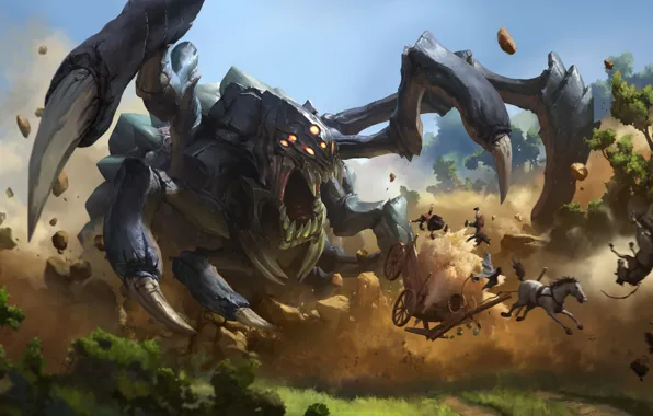 People, monster, dust, hay, attack, wagon, Legends of Runeterra