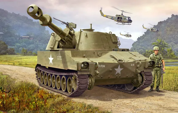 Picture SAU, self-propelled howitzer, M109, American self-propelled artillery, 155mm Self-Propelled Howitzer