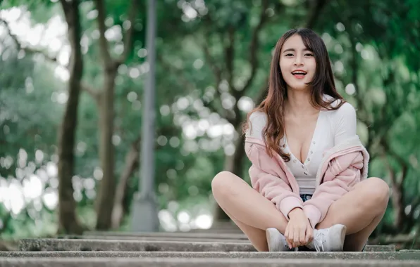 Picture girl, pose, legs, Asian, cutie, bokeh, knees