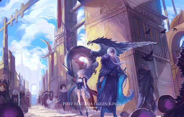 Picture art, guy, fantasy, the city, anime, pixiv fantasia