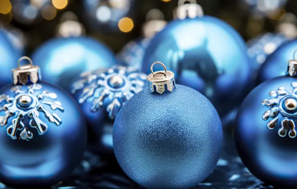 Balls, the dark background, Christmas, New year, blue background, Christmas decorations, Christmas decorations, AI art