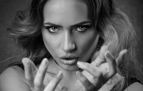 Look, emotions, sponge, gesture, b & W photo