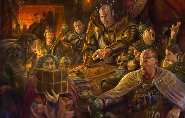 Picture table, art, book, crystals, company, men, Dungeons &ampamp; Dragons