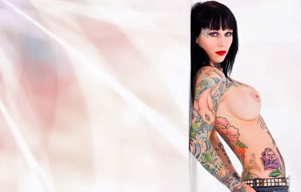 Chest, look, girl, background, tattoo