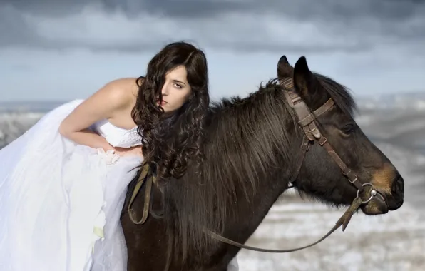 Picture hair, horse, Girl, dress