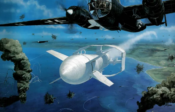 War, art, painting, aviation, WW2, german bomber, Dornier Do 217