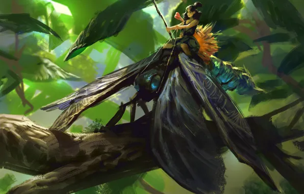 Forest, leaves, branch, fairy, art, rider, insect