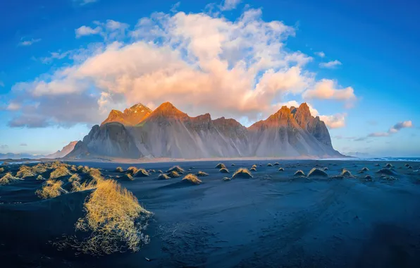 Beach, mountains, coast, Summer, Iceland, Coast, Beach, sunlight