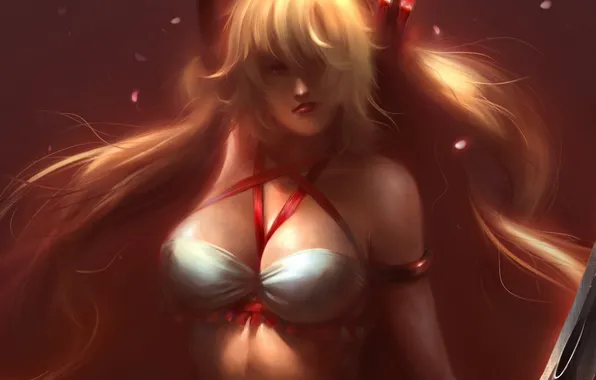 Chest, girl, art, x-blades, ponytail, Ayumi