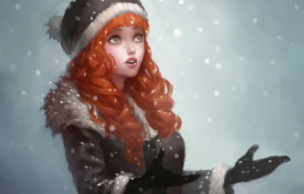 Girl, snow, snowflakes, art