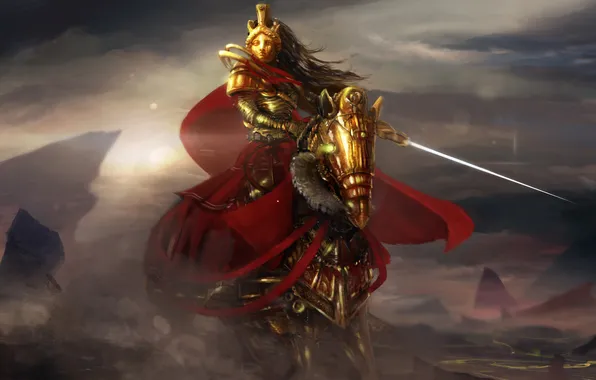 Look, metal, weapons, fiction, hair, horse, art, knight