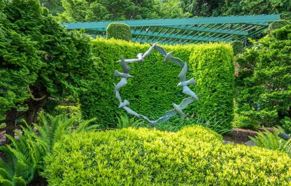 Greens, trees, birds, design, Park, Canada, Vancouver, sculpture