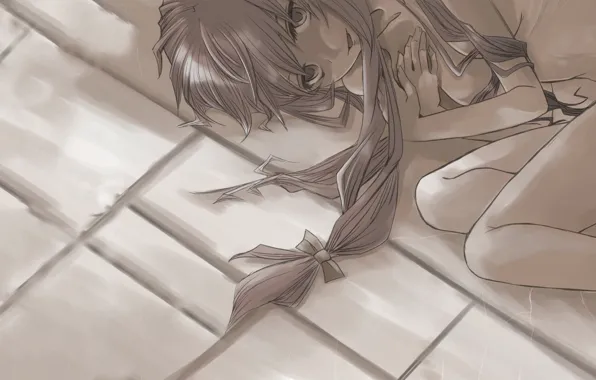 Girl, hair, tile, lies, bow, mirai nikki, Gasai Yuno