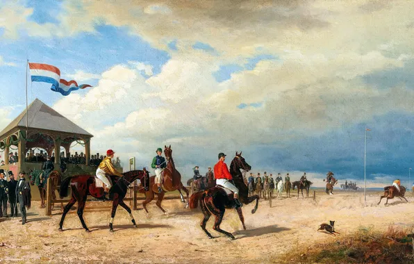 People, Picture, Horse, The hippodrome, German genre painter, Emil Volkers, Emil Volkers, At the horse …