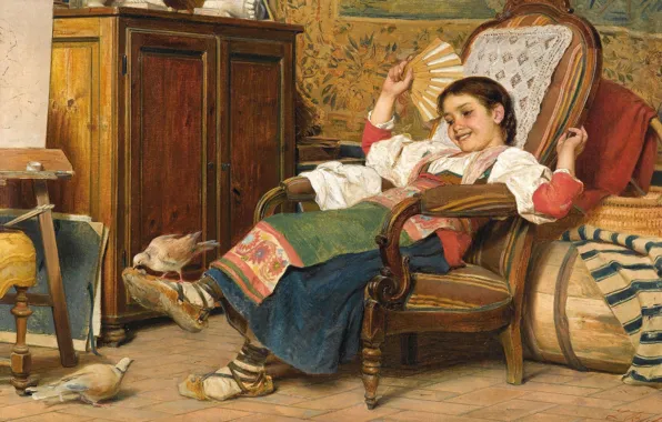Picture Italian painter, 1919, Italian painter, Luigi Bechi, oil on canvas, Luigi Bečić, The pet doves, …