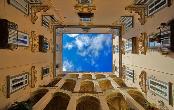 The sky, clouds, tower, Italy, Naples, The palace of the Spanish