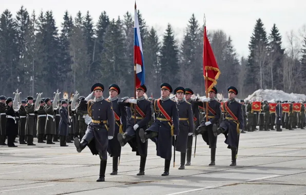 Flag, parade, Russia, military, March, honor