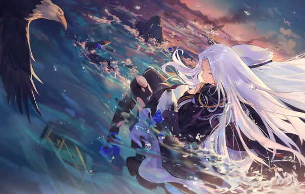 Girl, anime, art, eagle, Yorktown, Ongan Bilan
