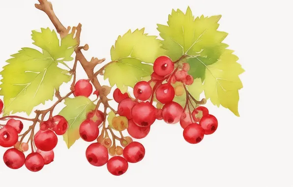 Red, green, green, figure, food, berry, berry, watercolor