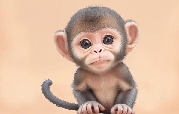 Animal, figure, baby, watercolor, cute, monkey, monkey, cub
