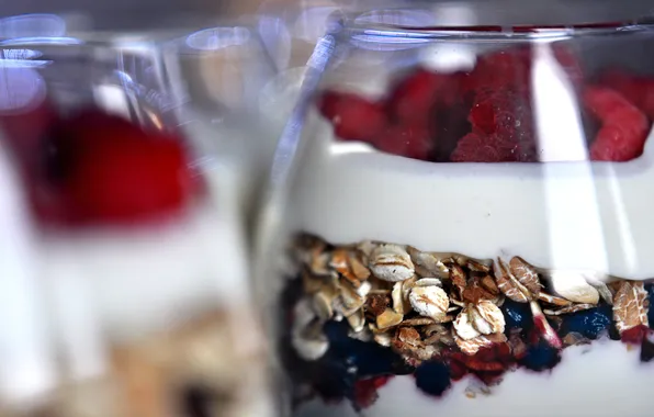 Berries, raspberry, food, Breakfast, muesli, yogurt