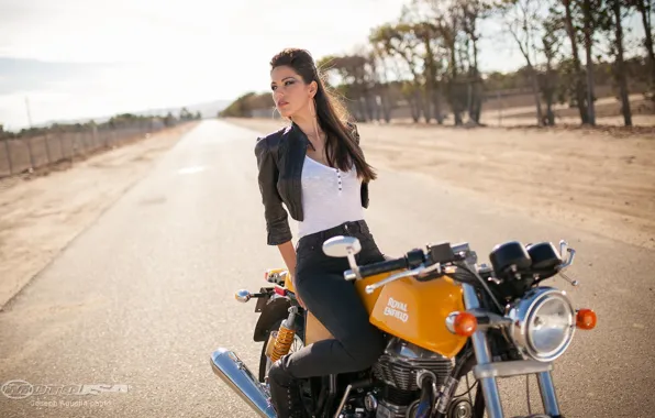 Picture road, Girls, girl Raquel, posing on a motorcycle Royal Enfield Continental GT