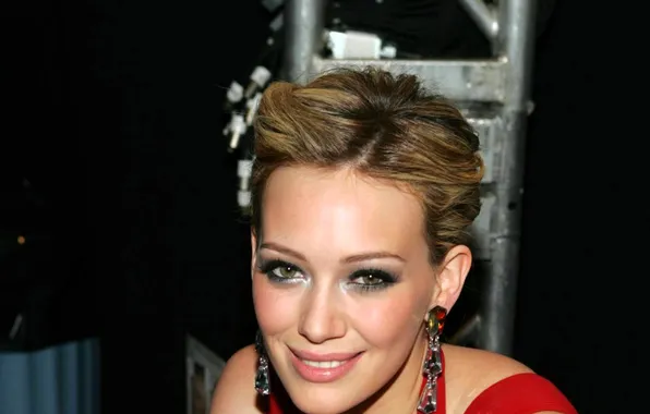 Face, smile, earrings, actress, blonde, Hilary Duff