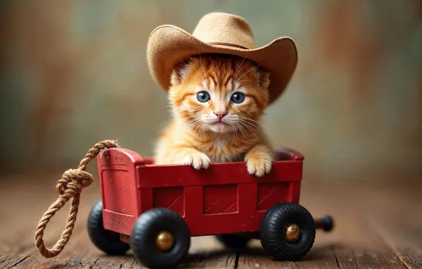 Cat, look, pose, kitty, toy, Board, baby, red