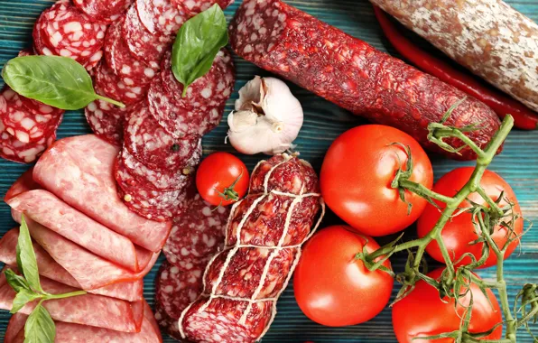 Picture tomatoes, sausage, ham