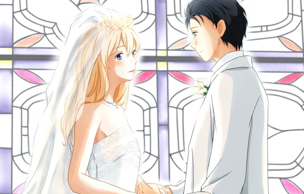 Wallpaper the bride, wedding, the groom, Shigatsu wa Kimi no Uso, Your  April lie for mobile and desktop, section сёнэн, resolution 2976x2122 -  download