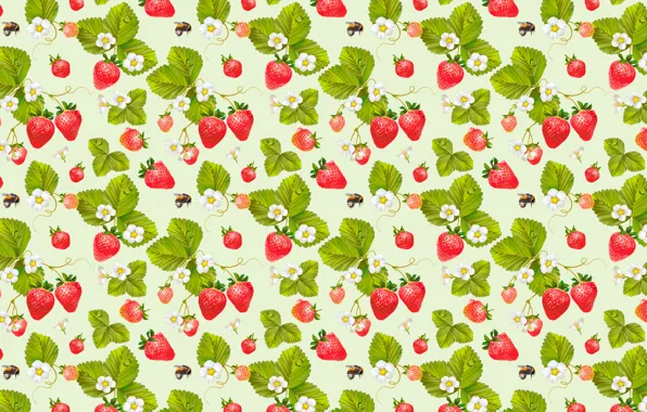 Berries, pattern, strawberry, bees