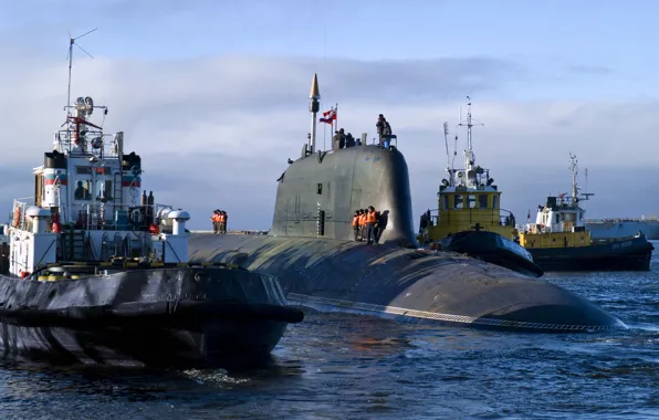 Submarine, Navy, output, underwater, missile, tugs, Atomic, in the sea