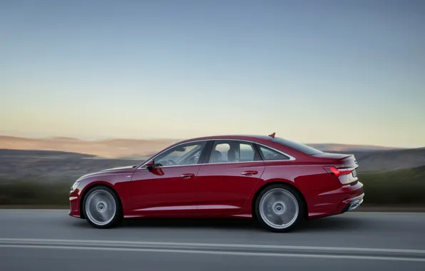 Picture red, Audi, profile, sedan, 2018, four-door, A6 Sedan