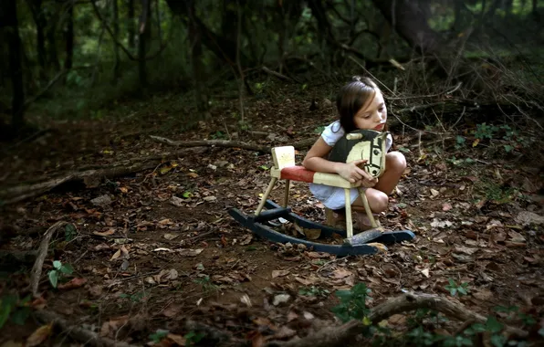 Picture forest, mood, toy, girl