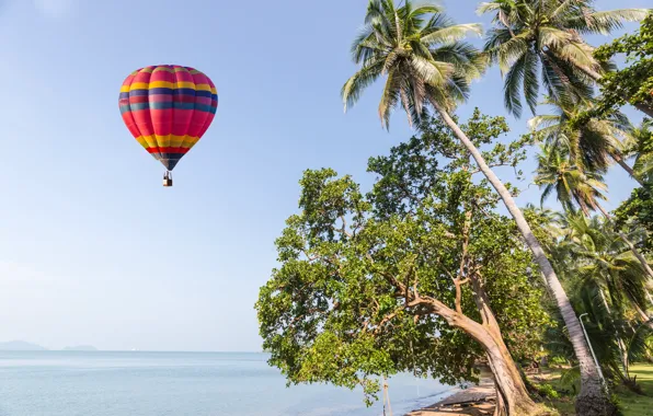Picture sand, sea, wave, beach, summer, the sky, balloon, palm trees