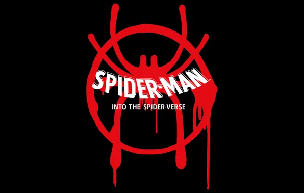 Red, fiction, the inscription, cartoon, logo, art, black background, Spider-man: universes