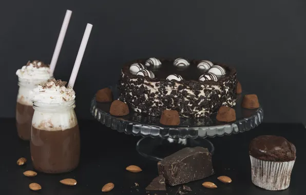 Chocolate, cream, cake, nuts, cake, dessert, chocolate, sweet