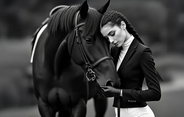 Look, face, girl, pose, horse, horse, hairstyle, friends
