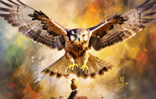 Flight, bird, hunting, bird, Falcon, painting, chick, predatory