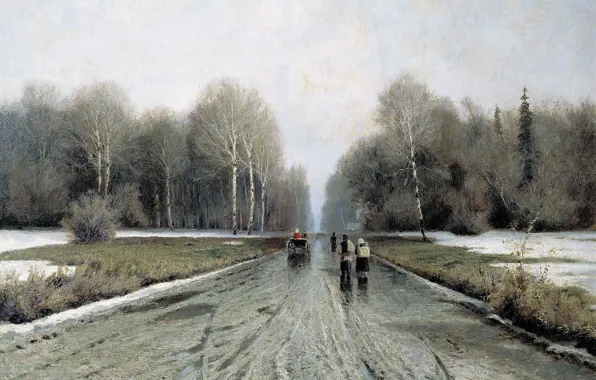 Road, landscape, people, picture, Ivan Endogurov, Early Spring