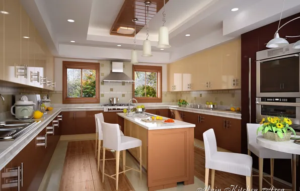 Flowers, design, the room, utensils, MAIN KITCHEN AREA