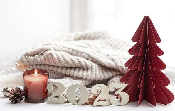 Candle, Christmas, New year, herringbone, date, Christmas decorations, 2023