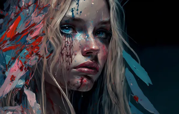 Look, portrait, blue eyes, blue eyes, look, digital art, portrait, digital art