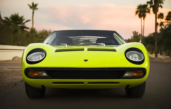 Auto, Lamborghini, Retro, Green, Machine, Logo, Eyelashes, Lights