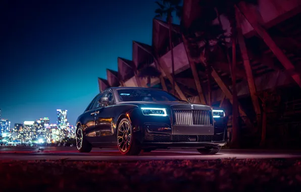 Rolls-Royce, Light, Ghost, Front, Black, Night, Side, Town