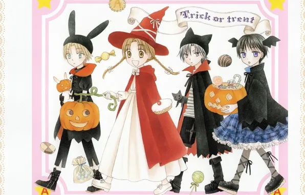 Smile, shoes, sweets, Halloween, braids, ears, red coat, witch