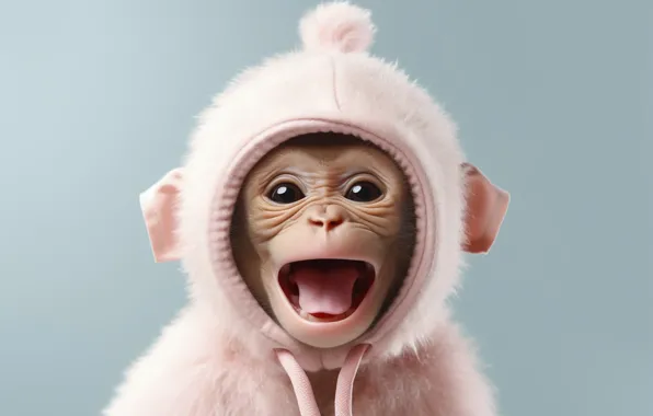 Language, clothing, portrait, monkey, mouth, costume, hood, fur
