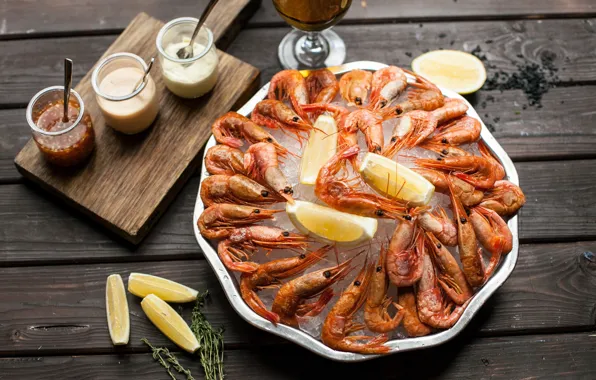 Picture lemon, sauce, shrimp, seafood