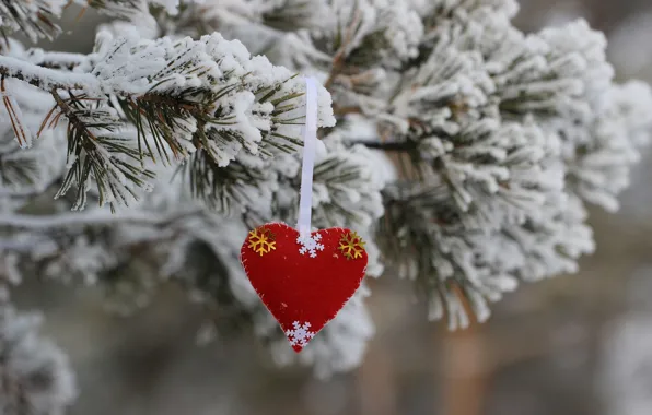 Needles, background, toy, heart, spruce