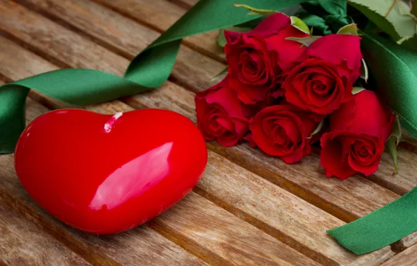 Flowers, tape, heart, roses, candle, bouquet, red